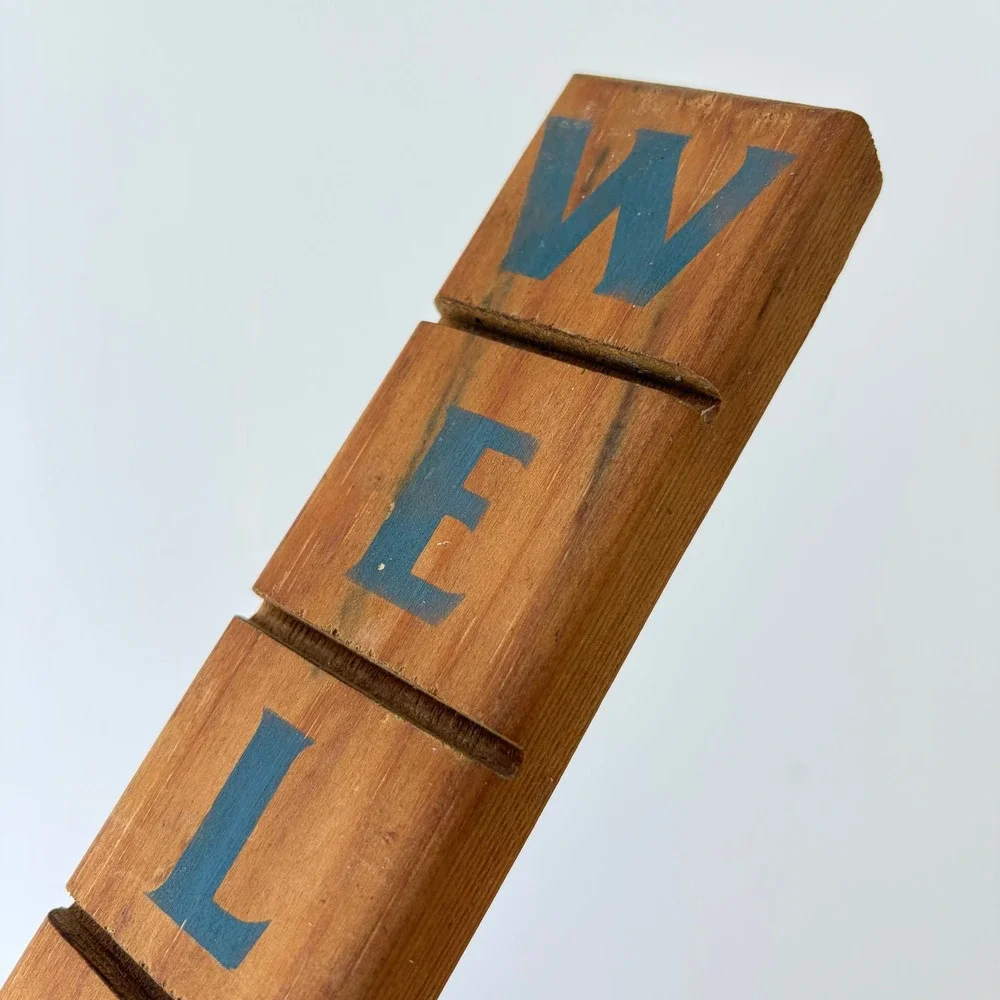 Vintage Vertical Wood Welcome Sign Blue Stenciled Rustic Farmhouse Wall Decor